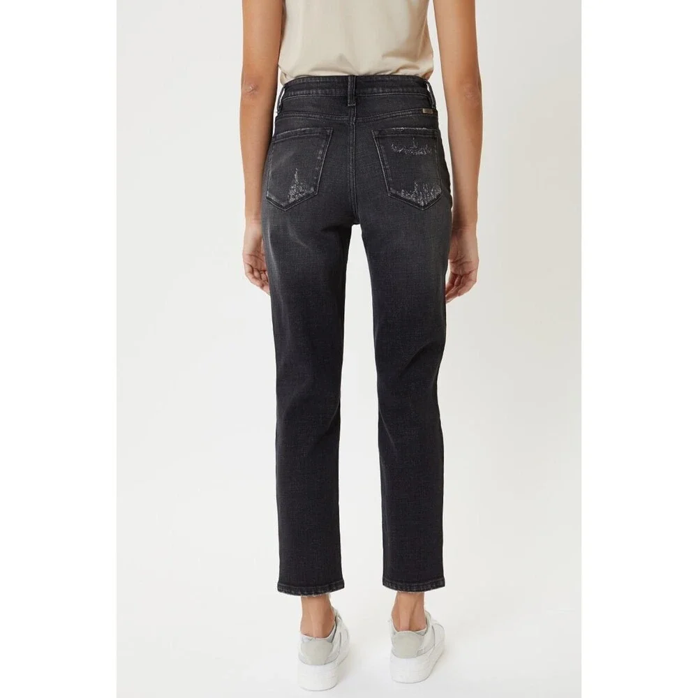 KANCAN Graphite Black High Rise Distressed Mom Jeans Size 26